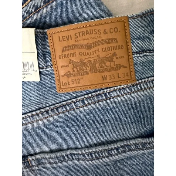 NWT Levis Premium 512 Slim Taper Jeans Men 33X34 Stretch Selvedge Light Wash